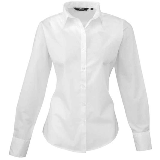 PREMIER LADIES LONG SLEEVE POPLIN BLOUSE WHITE 6